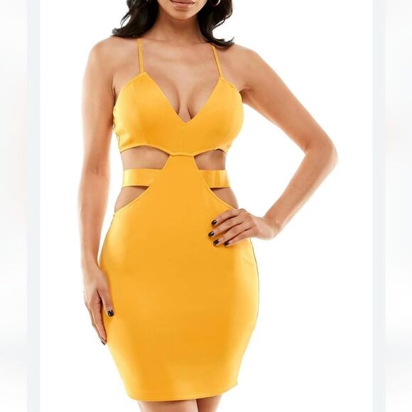 NWT Bebe Cutout Bodycon Dress In Amber Yellow - Picture 7 of 12